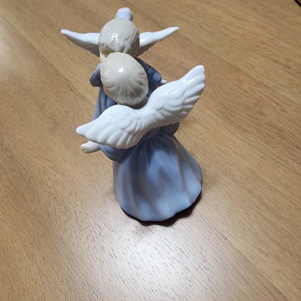 Vintage Pair Of Kissing Angel bells Blue And White Porcelain